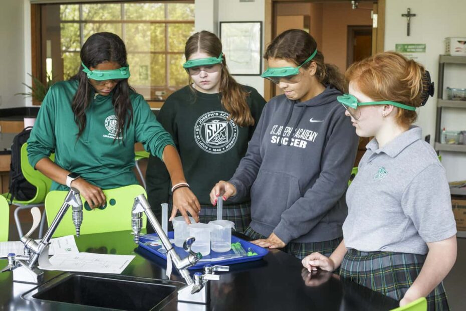 St. Joseph's Academy students in science class.